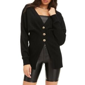 Good American 3-Button Ribbed Cardigan in Black – NWT Size 00/0 (XS)